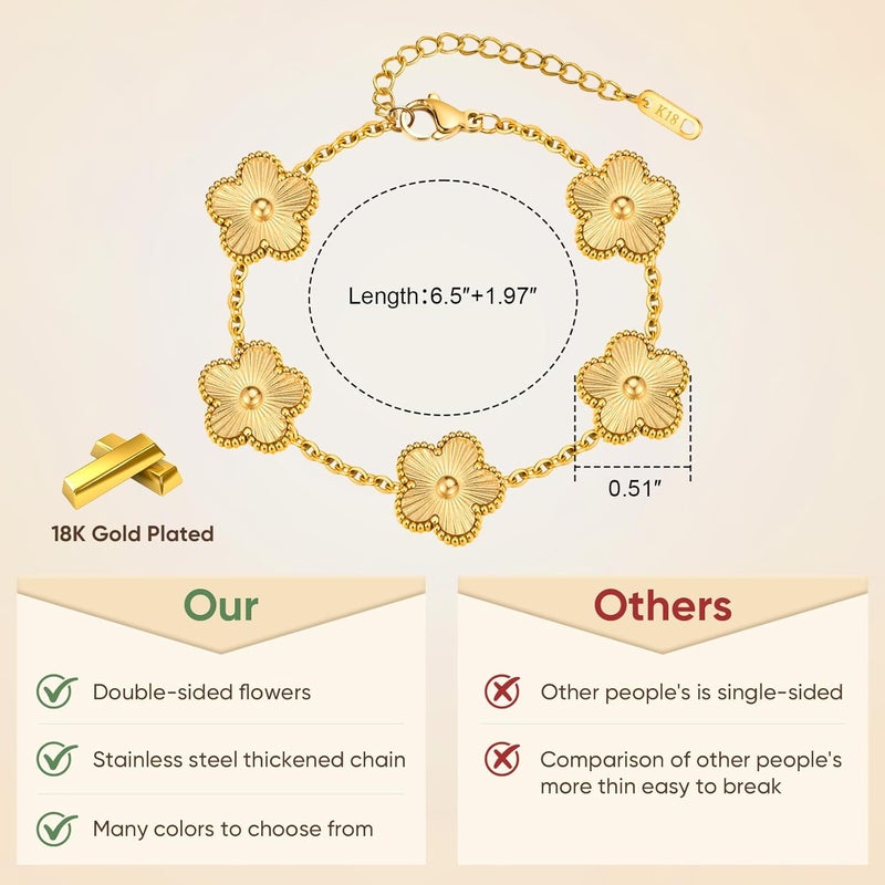 MPRAINBOW Women Gold Bracelets Jewelry Set - 18K Gold Plated Floral Bracelets,Stainless Steel Charm Bracelet Non-Tarnish,Adjustable lucky Chain Set Trendy Gift,Christmas Valentines Birthday Gifts for Girlfriend - Image 5